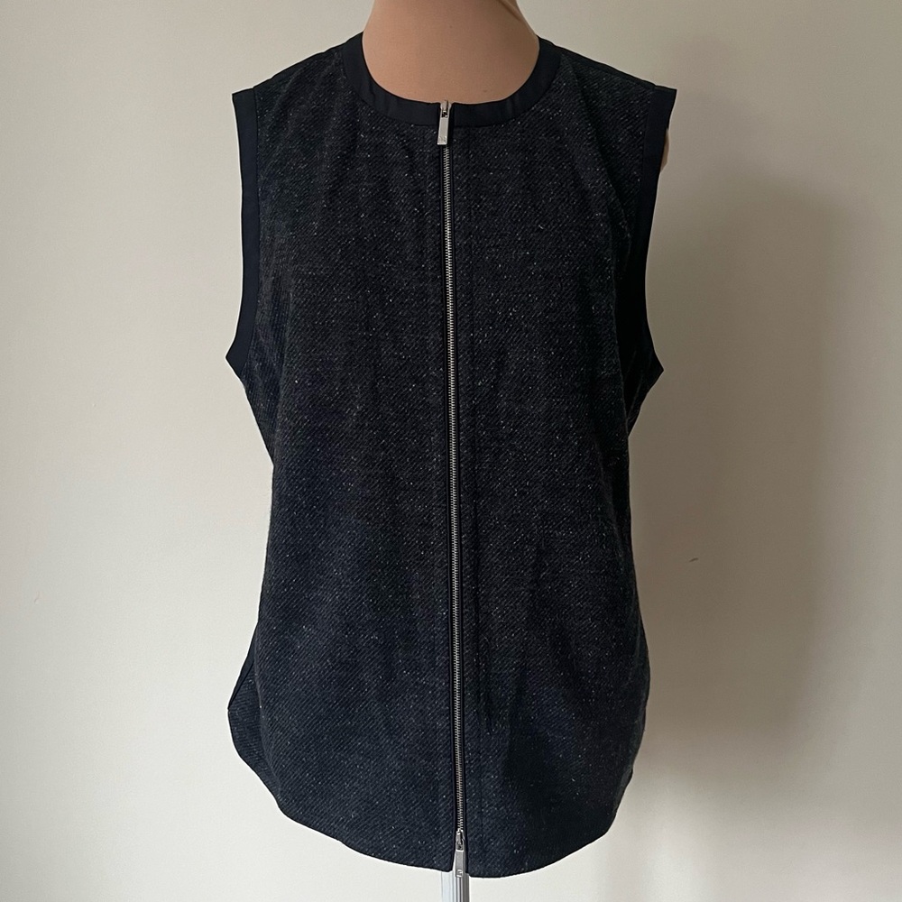 Lafayette 148 New York Zip Up Cotton Wool Knit Blue Black Puffer Vest EUC Size M